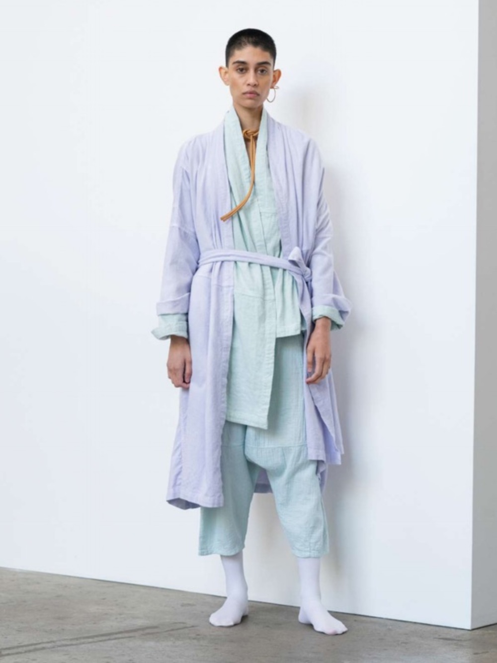Atelier Delphine Kiko Pant Crinkled Cotton gauze Large light blue Japanese harem